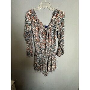 AEROPOSTALE Long Sleeve Ruffle Multi-Color Paisley Print Romper Women's Size Med